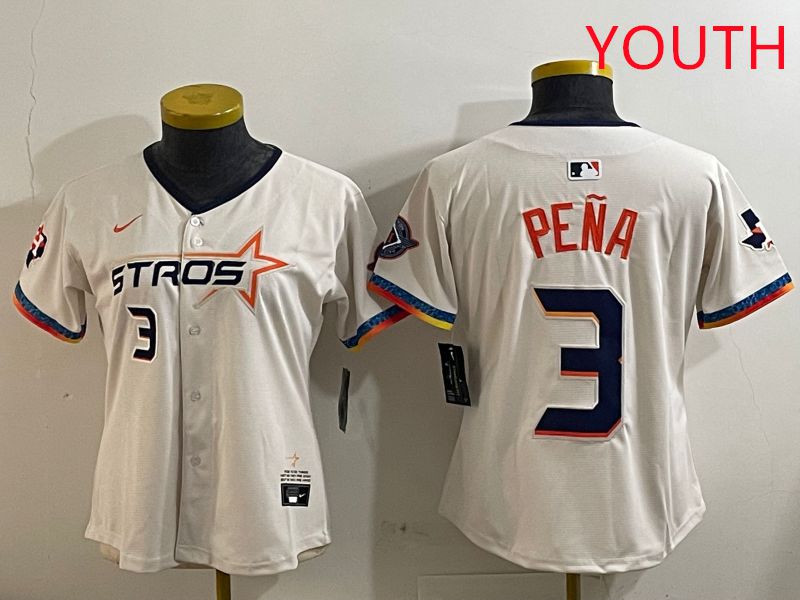 Youth Houston Astros #3 Pena Cream Fourth generation Joint Name Nike 2025 MLB Jersey style 4